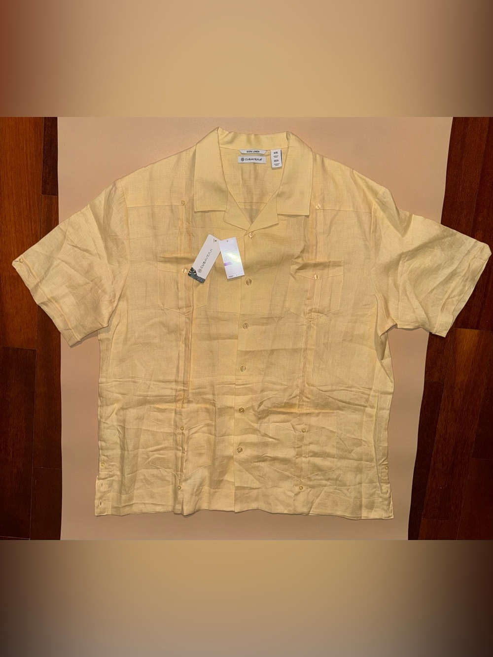 NWT Cubavera 100% Linen Guayabera Camp Shirt Cream Beige Short Sleeve Men’s XXL